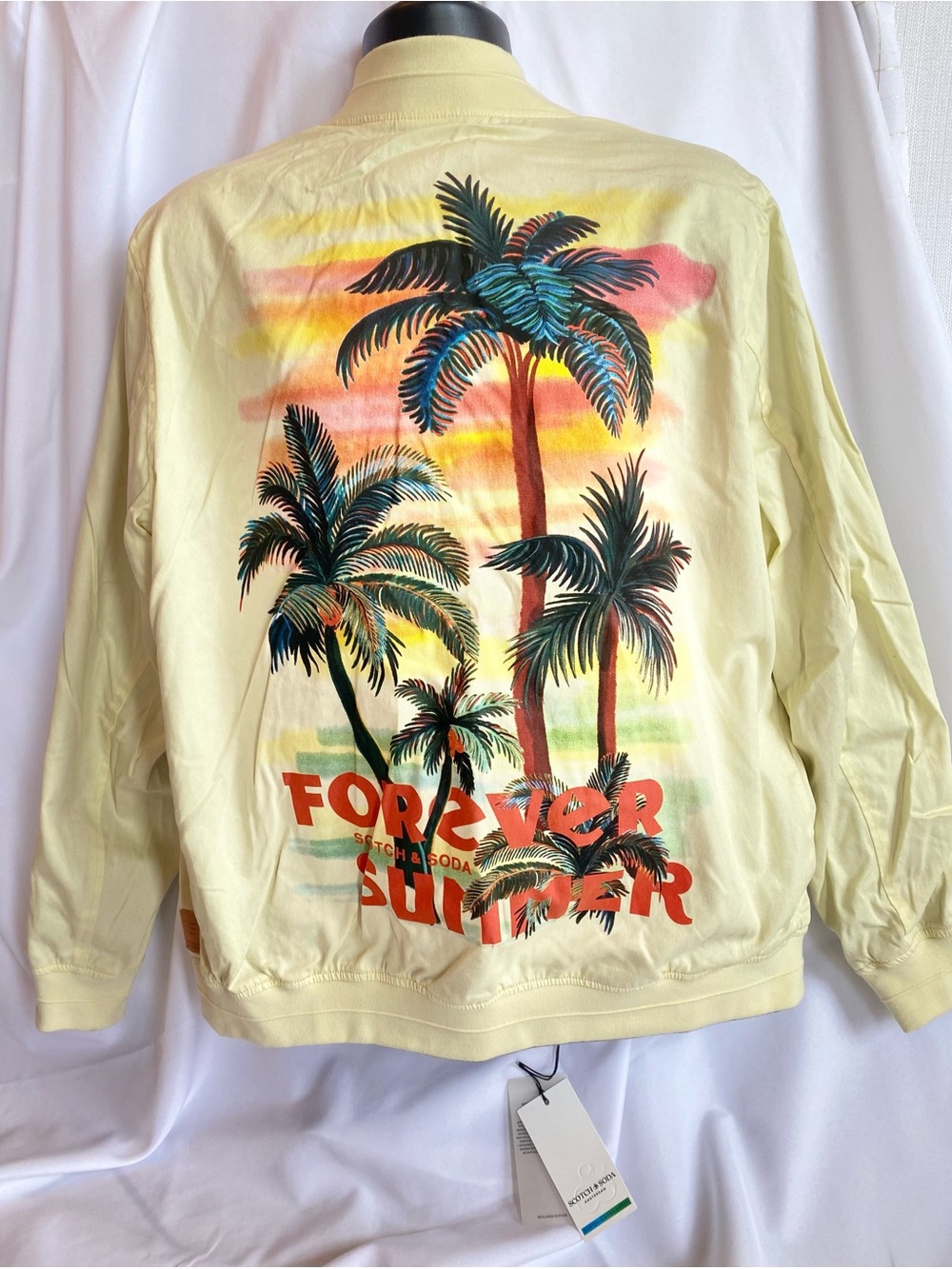 NWT Scotch Soda L Reversible Bomber Jacket Forever Summer Palm Tree Khaki Green